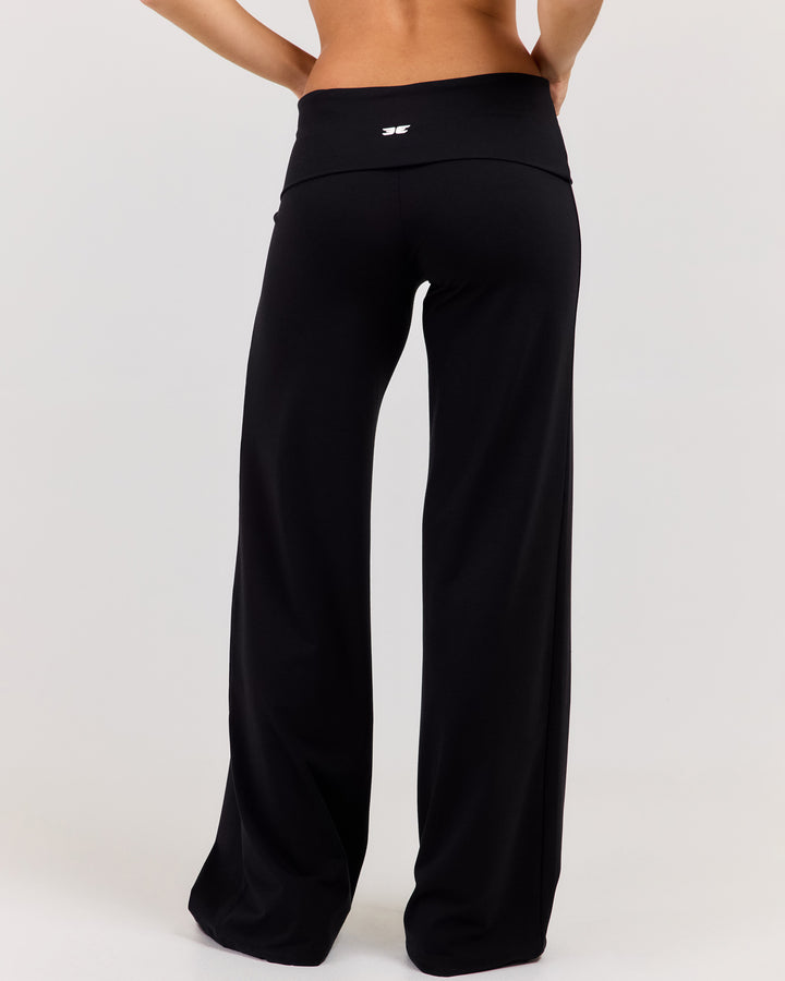 Flow Wide Leg Fold Over Pants - Black