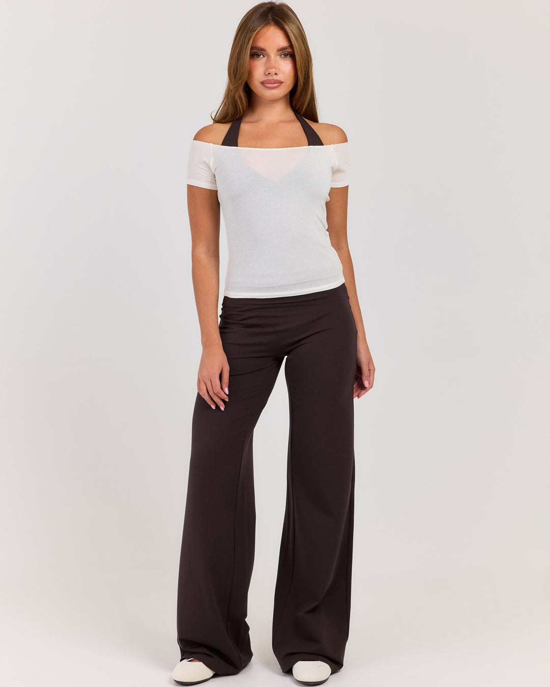 Sheer Flow Off Shoulder Tee - Vanilla