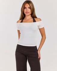 Sheer Flow Off Shoulder Tee - Vanilla