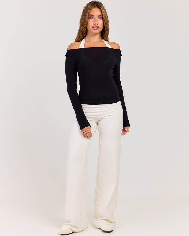 Sheer Flow Boat Neck Top - Black