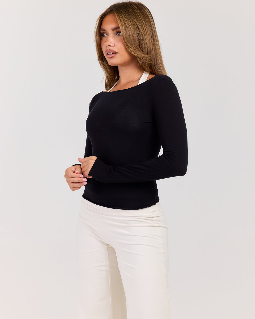 Sheer Flow Boat Neck Top - Black