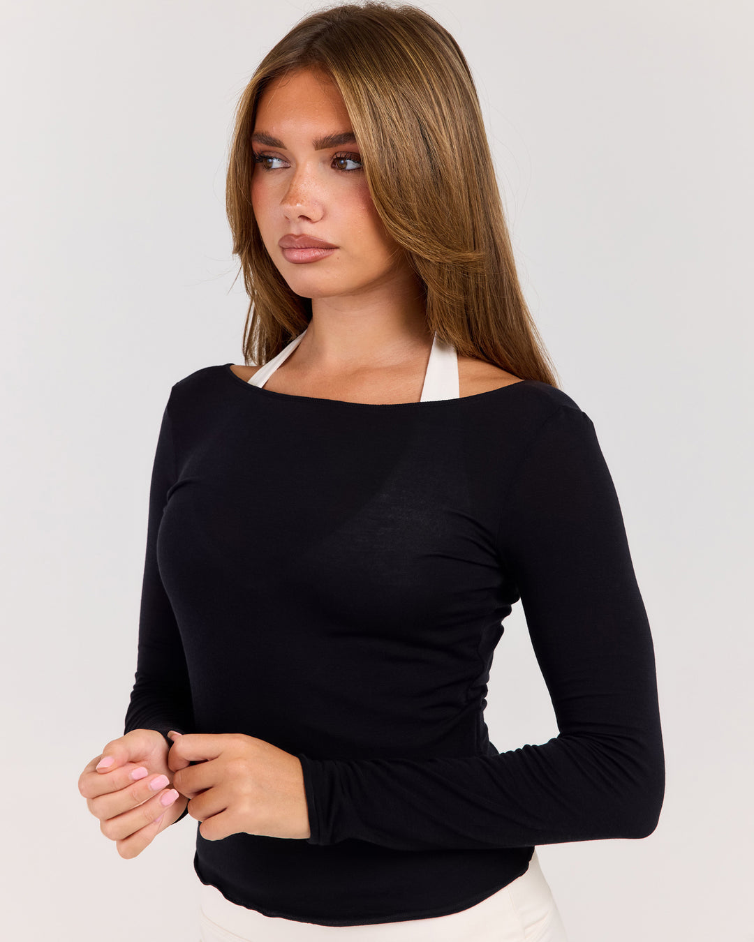 Sheer Flow Boat Neck Top - Black