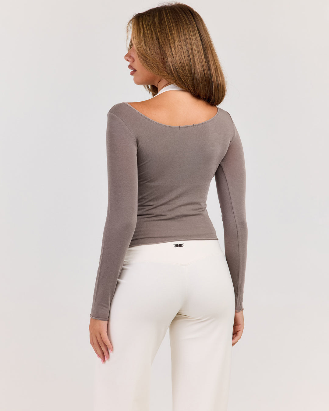 Sheer Flow Boat Neck Top - Almond Latte