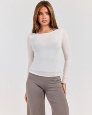 Sheer Flow Boat Neck Top - Vanilla