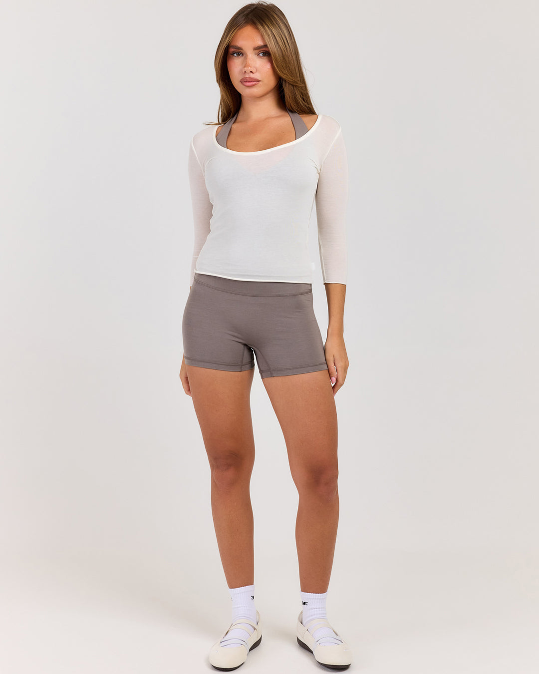 Sheer Flow Scoop Neck 3/4 Sleeve - Vanilla