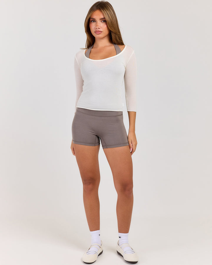 Sheer Flow Scoop Neck 3/4 Sleeve - Vanilla