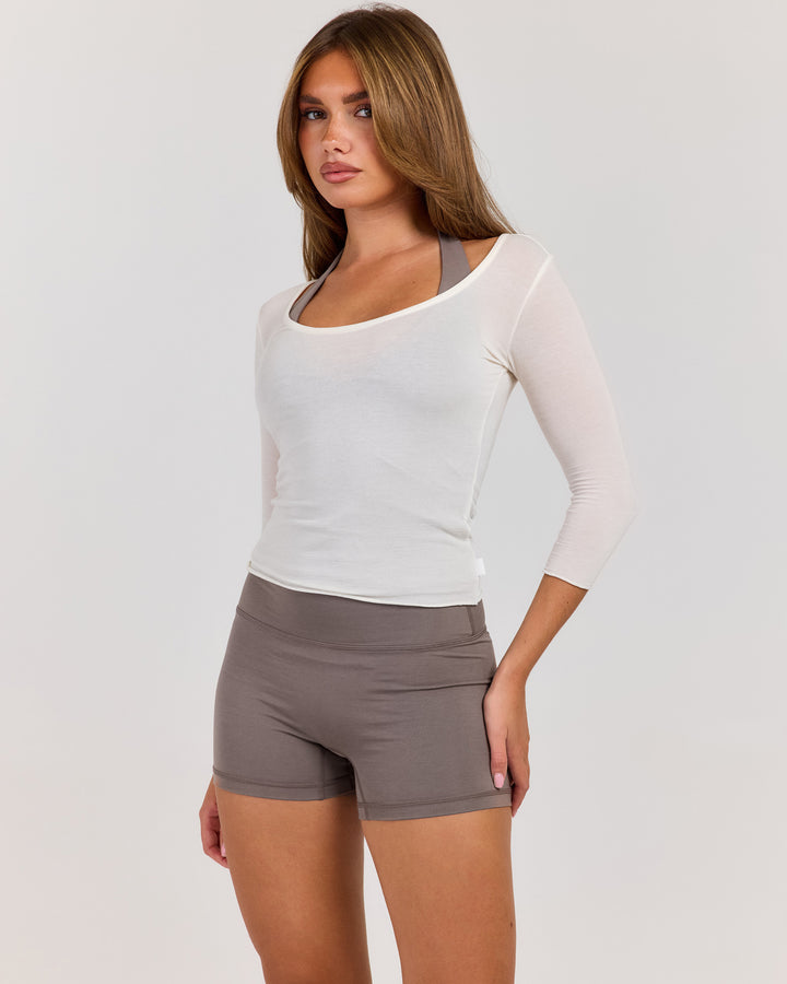 Sheer Flow Scoop Neck 3/4 Sleeve - Vanilla