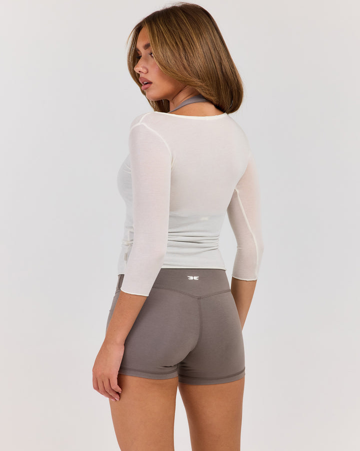 Sheer Flow Scoop Neck 3/4 Sleeve - Vanilla