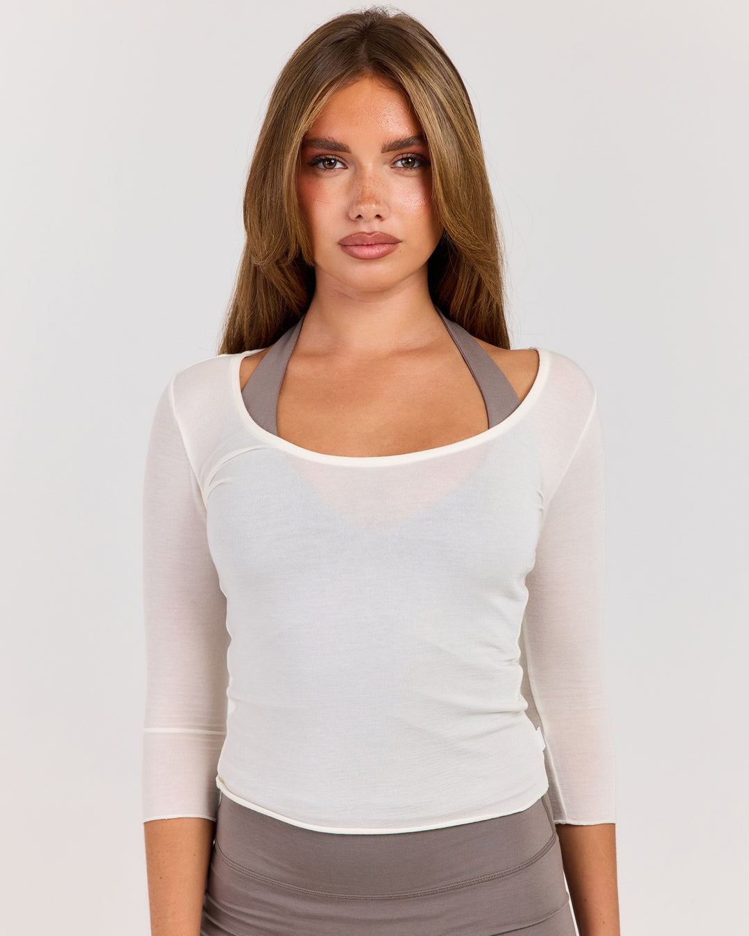 Sheer Flow Scoop Neck 3/4 Sleeve - Vanilla