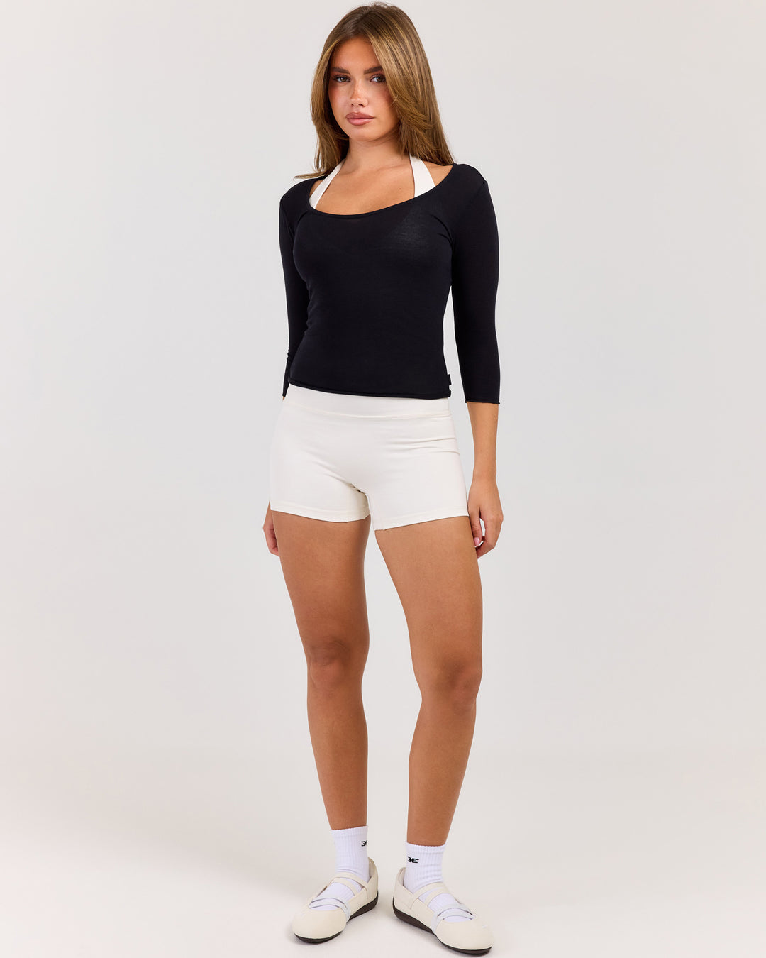 Sheer Flow Scoop Neck 3/4 Sleeve - Black