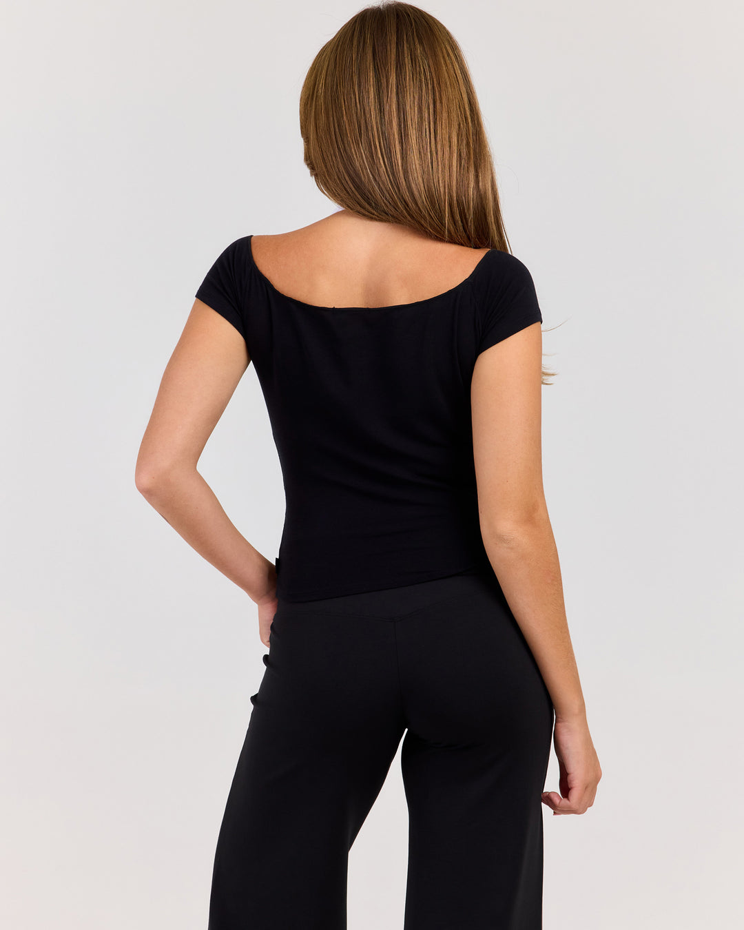 Sheer Flow Off Shoulder Tee - Black