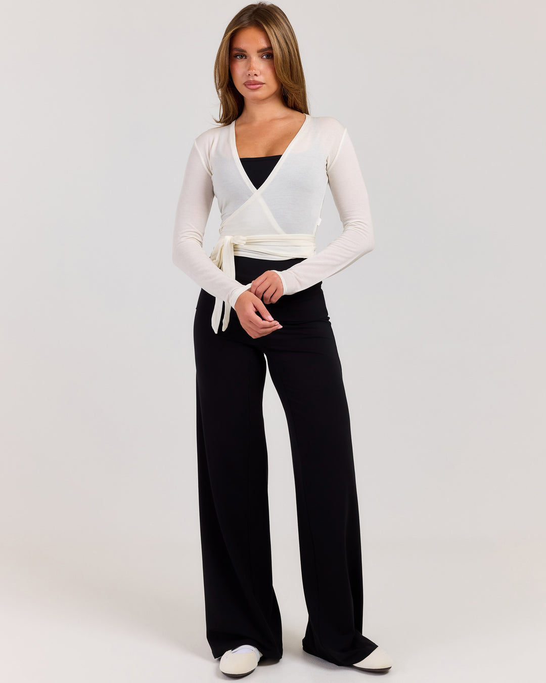 Sheer Flow Ballet Wrap Top - Vanilla