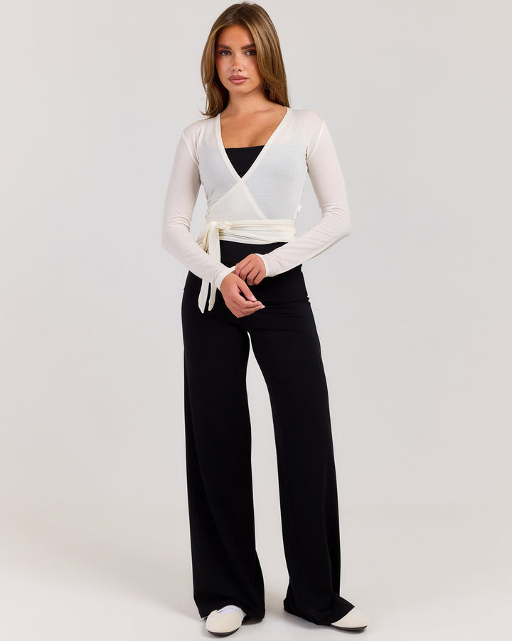Sheer Flow Ballet Wrap Top - Vanilla