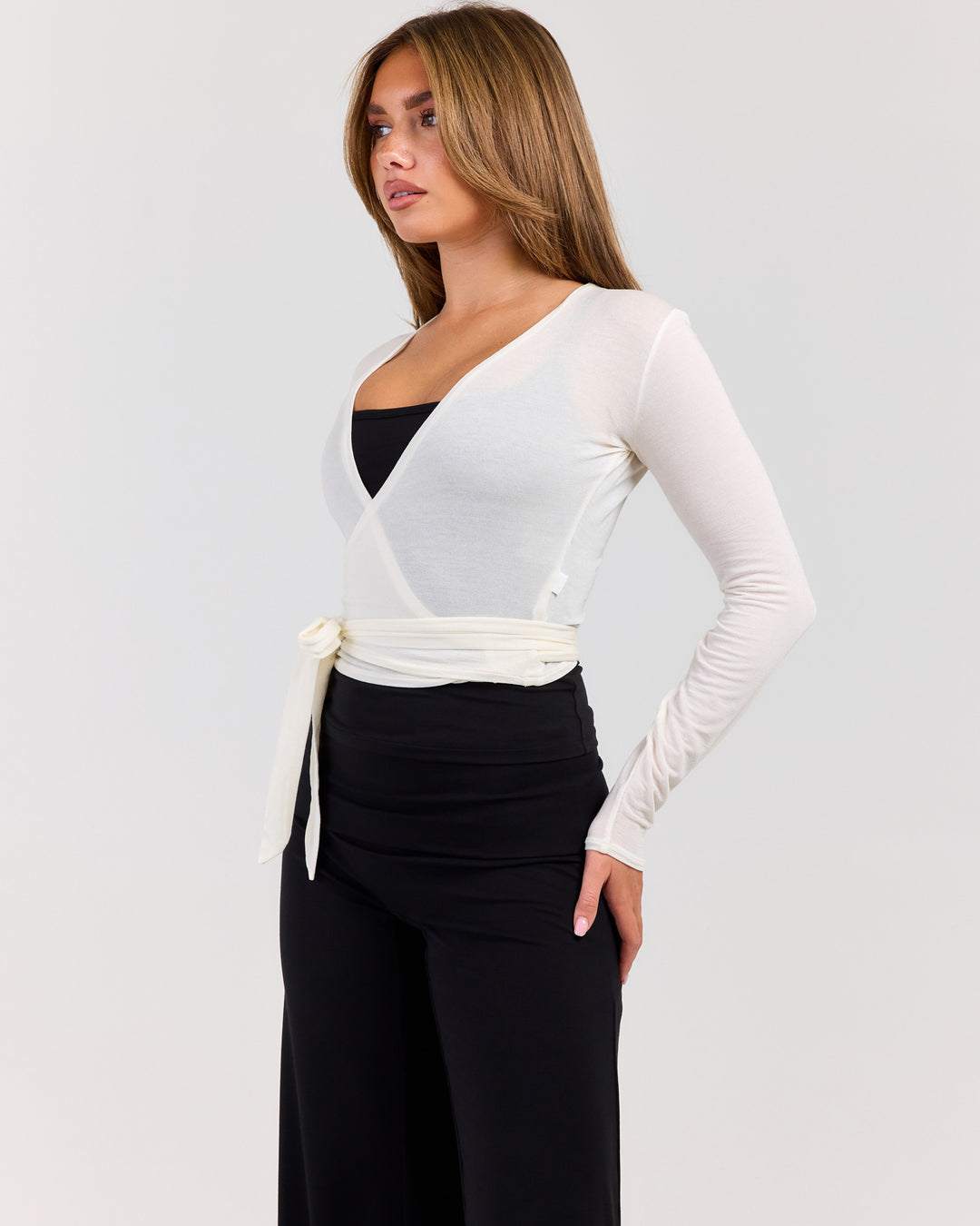 Sheer Flow Ballet Wrap Top - Vanilla