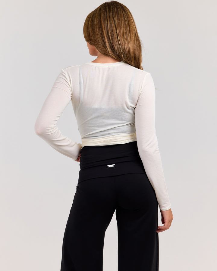 Sheer Flow Ballet Wrap Top - Vanilla