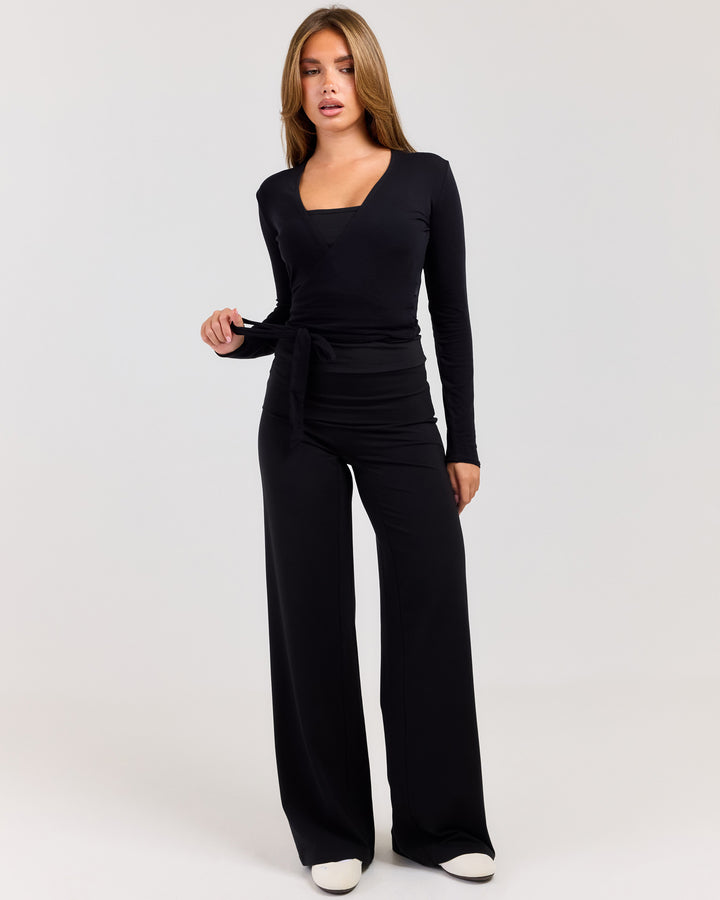 Sheer Flow Ballet Wrap Top - Black