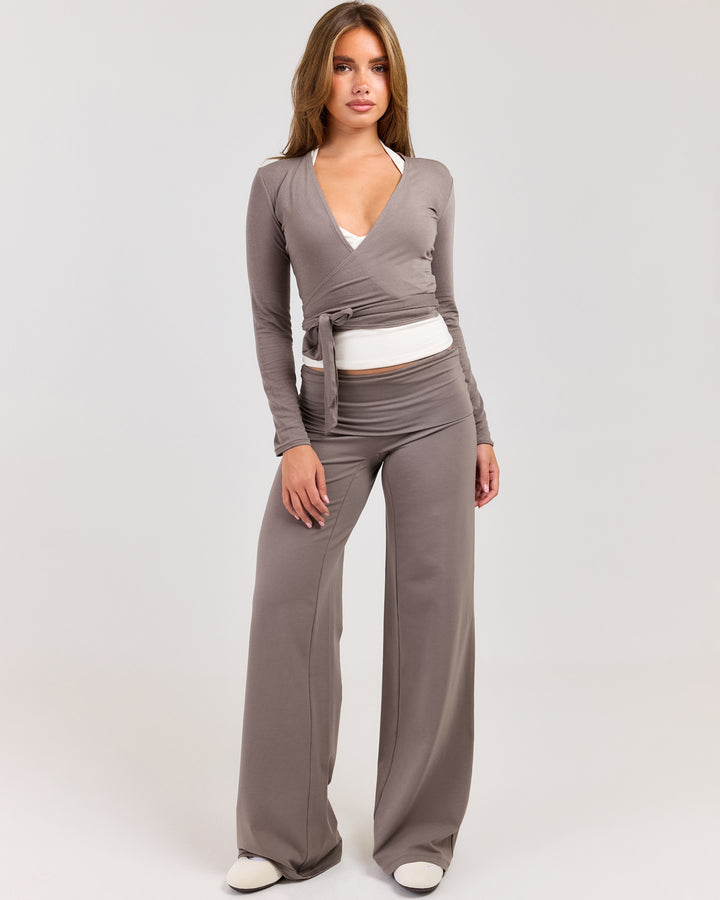 Sheer Flow Ballet Wrap Top - Almond Latte