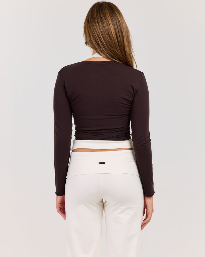 Sheer Flow Ballet Wrap Top - Coffee Bean