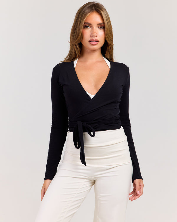 Sheer Flow Ballet Wrap Top - Black