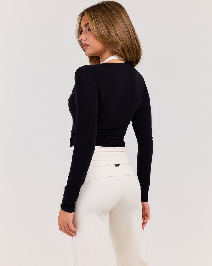 Sheer Flow Ballet Wrap Top - Black