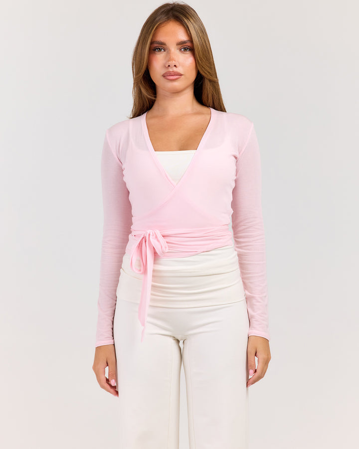 Sheer Flow Ballet Wrap Top - Powder Pink