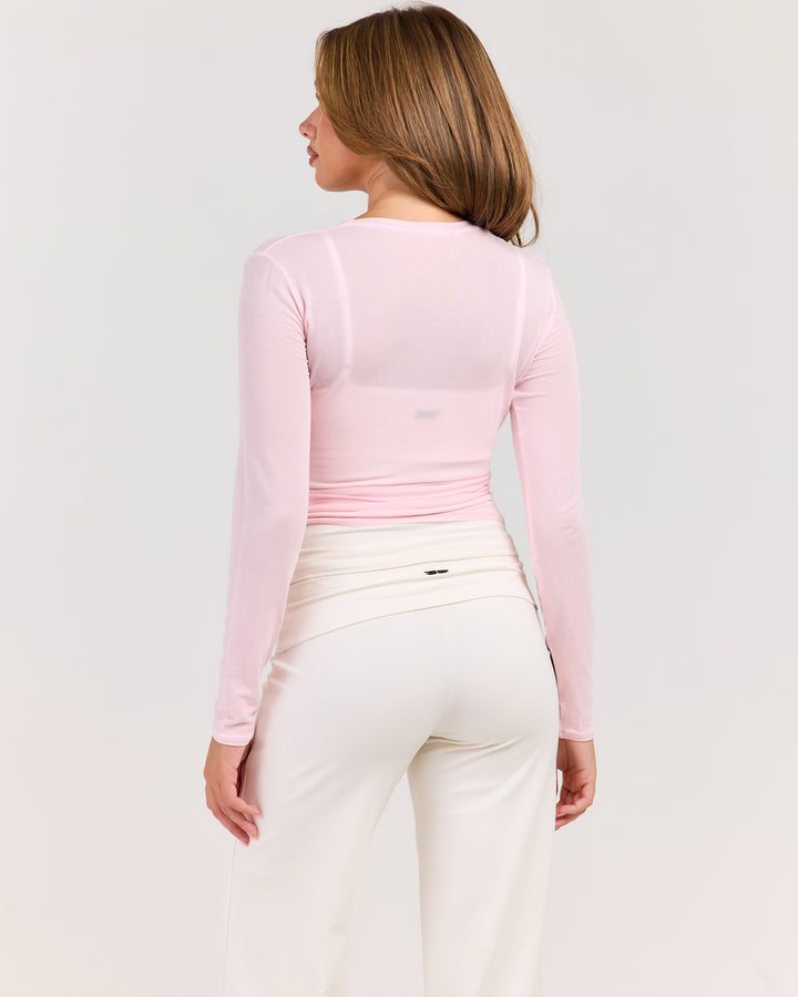Sheer Flow Ballet Wrap Top - Powder Pink