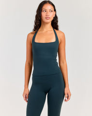 Soléa Square Neck Halter Tank - Dark Teal