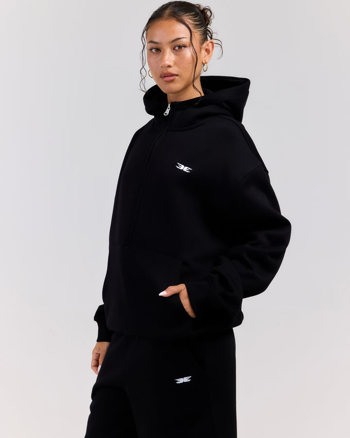 Classic Half Zip Hoodie - Black