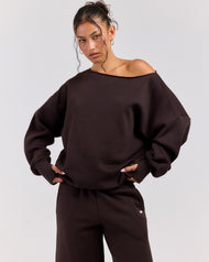 Omni Off Shoulder Crewneck - Coffee Bean