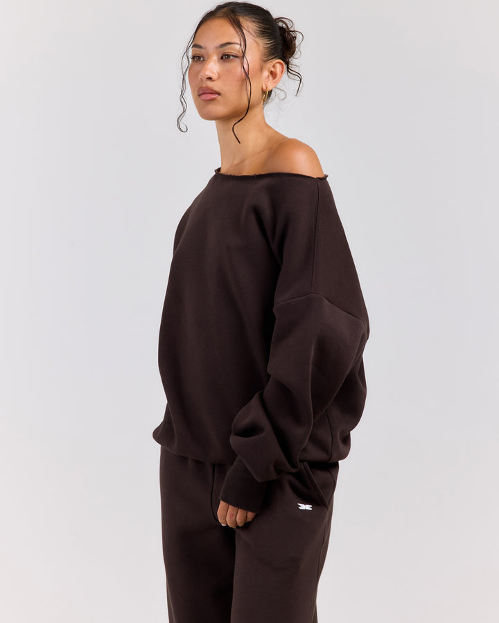 Omni Off Shoulder Crewneck - Coffee Bean