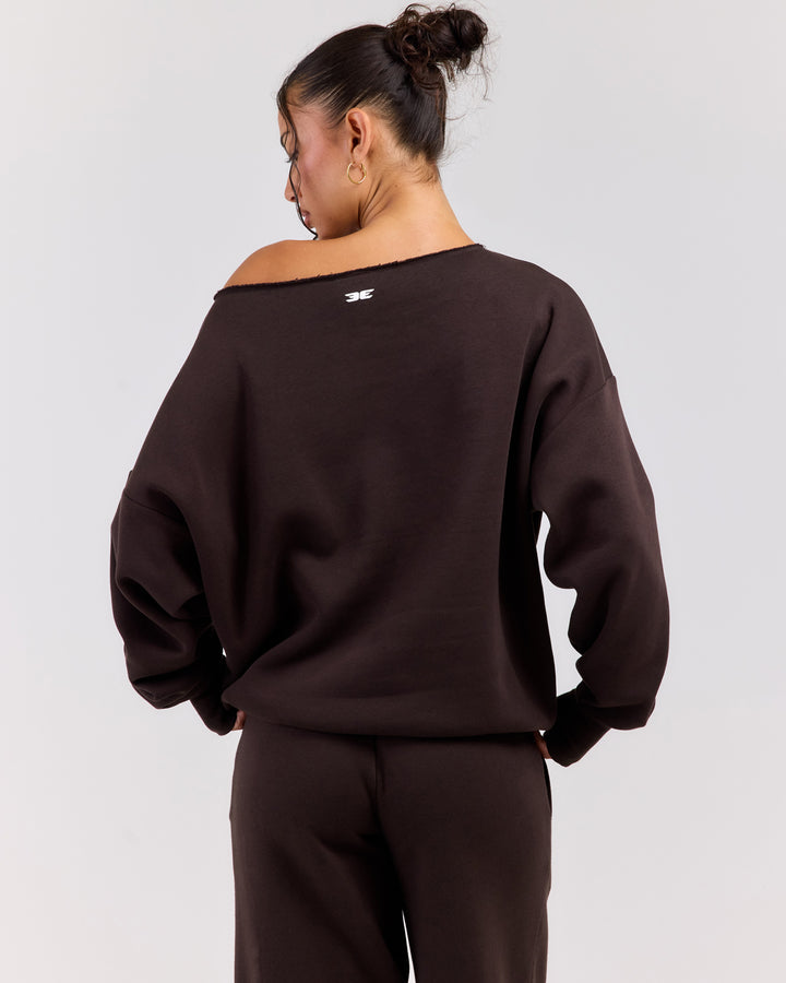 Omni Off Shoulder Crewneck - Coffee Bean
