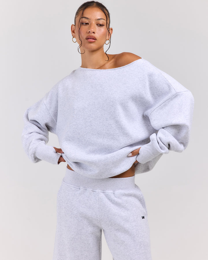 Omni Off Shoulder Crewneck - Grey Marle