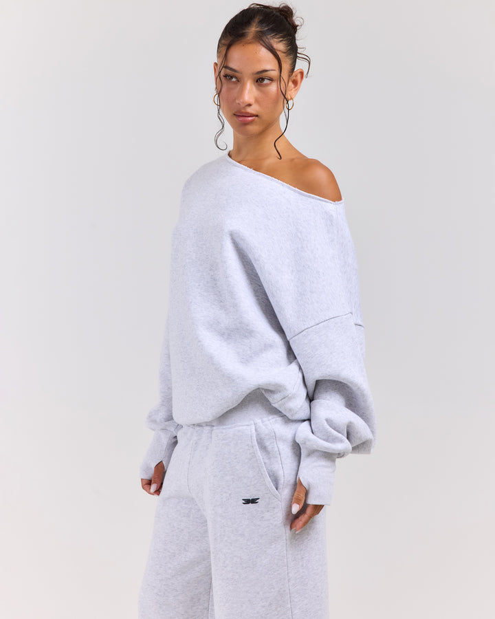 Omni Off Shoulder Crewneck - Grey Marle