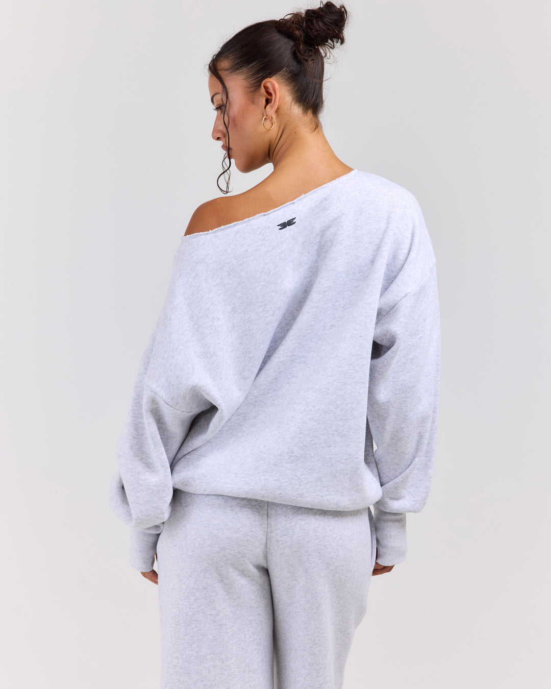 Omni Off Shoulder Crewneck - Grey Marle