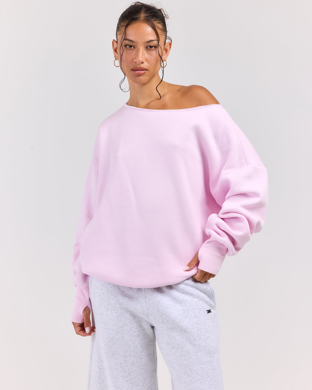 Omni Off Shoulder Crewneck - Pink