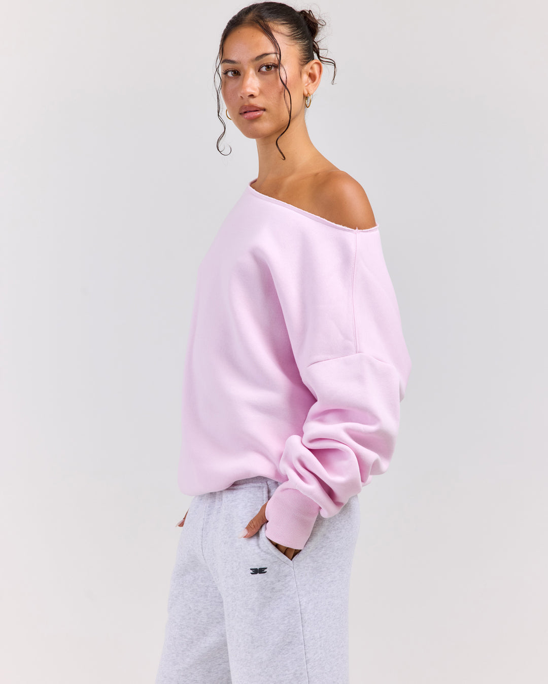 Omni Off Shoulder Crewneck - Pink
