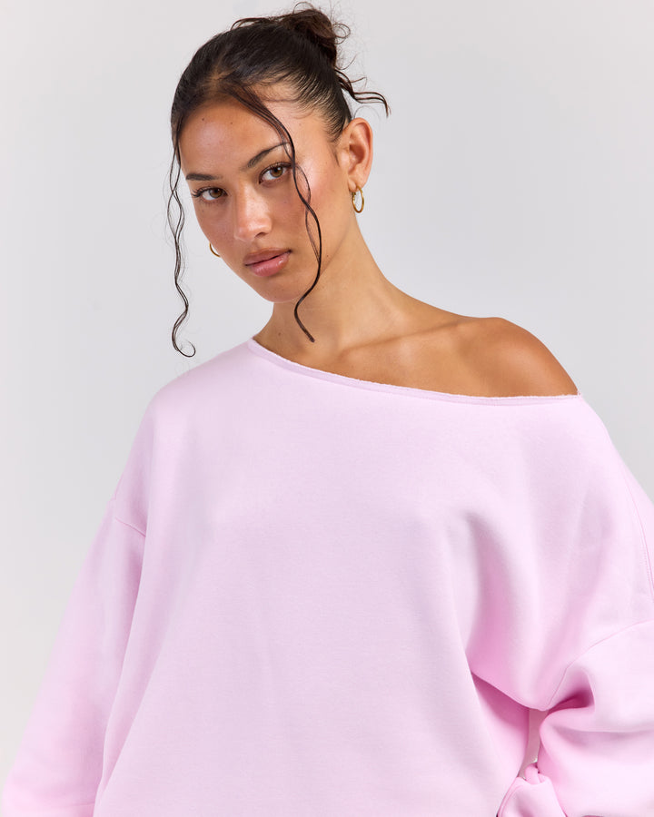 Omni Off Shoulder Crewneck - Pink