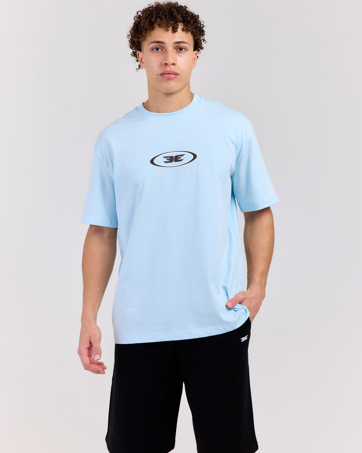 Badge Tee - Baby Blue/Coffee Bean