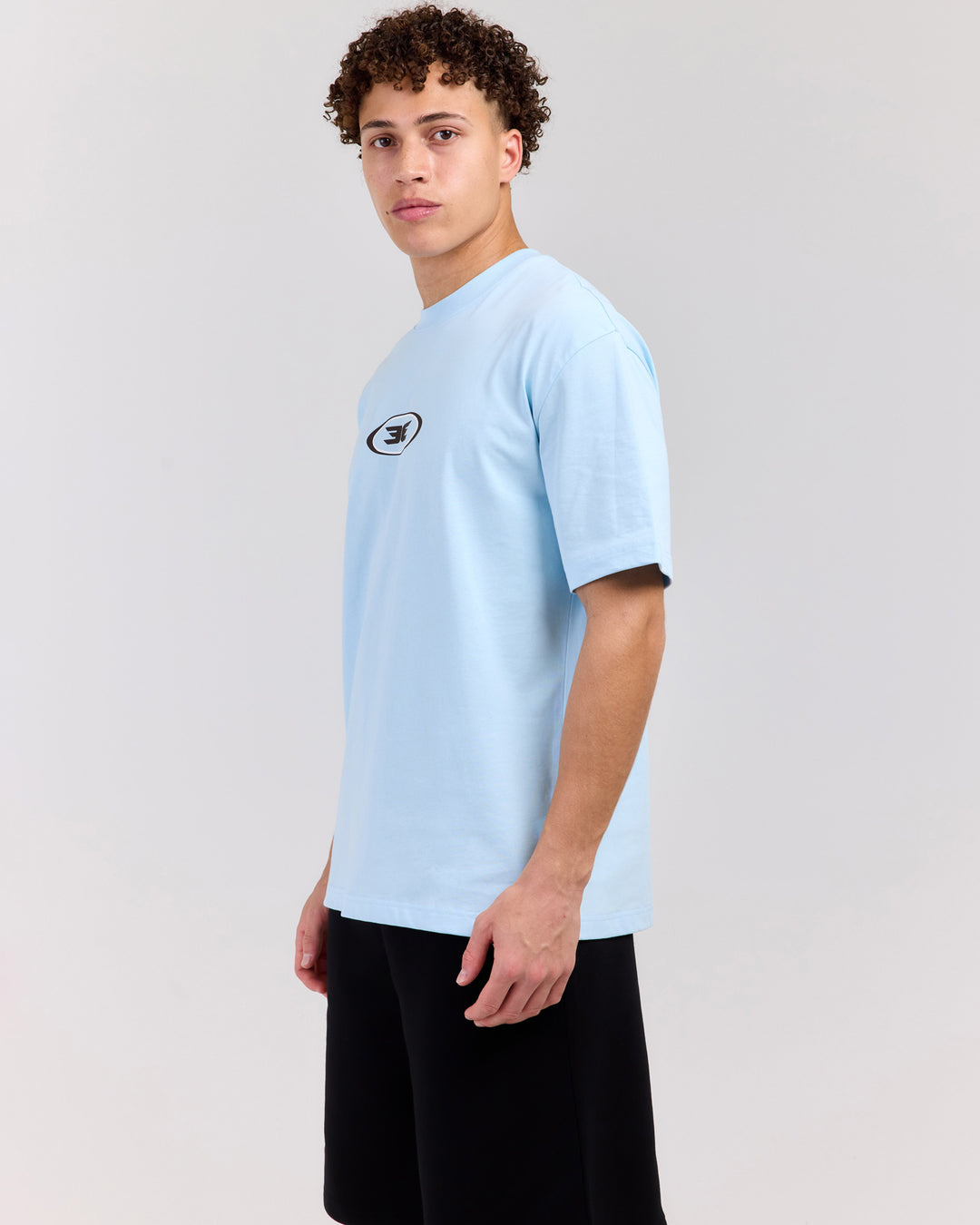 Badge Tee - Baby Blue/Coffee Bean