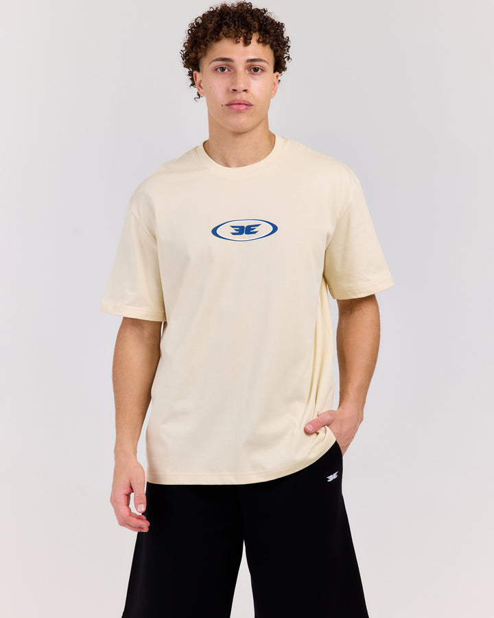 Badge Tee - Ecru/Dusty Blue