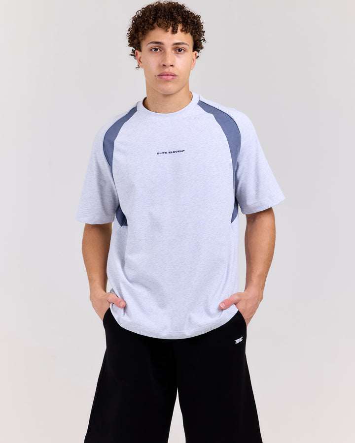 Panel Tee - Grey Marle/Dusty Blue