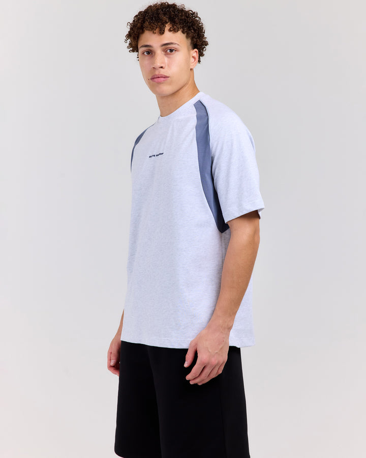 Panel Tee - Grey Marle/Dusty Blue