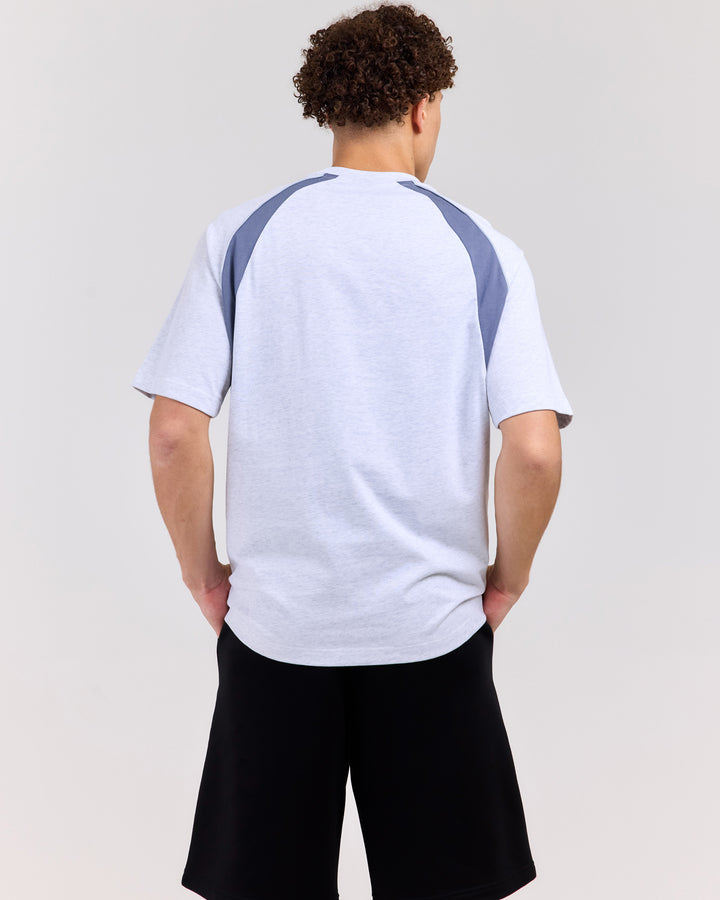 Panel Tee - Grey Marle/Dusty Blue
