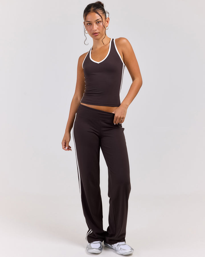 Airey Stripe Pants - Coffee/White