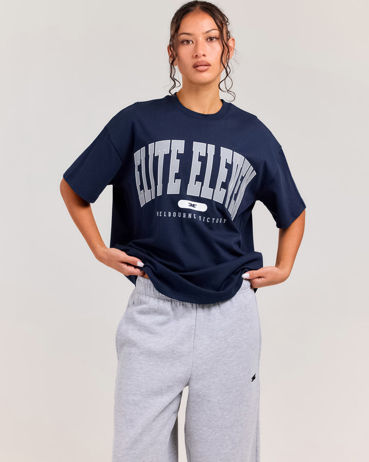 Women's Victory College Oversized Tee - Navy/White/Grey