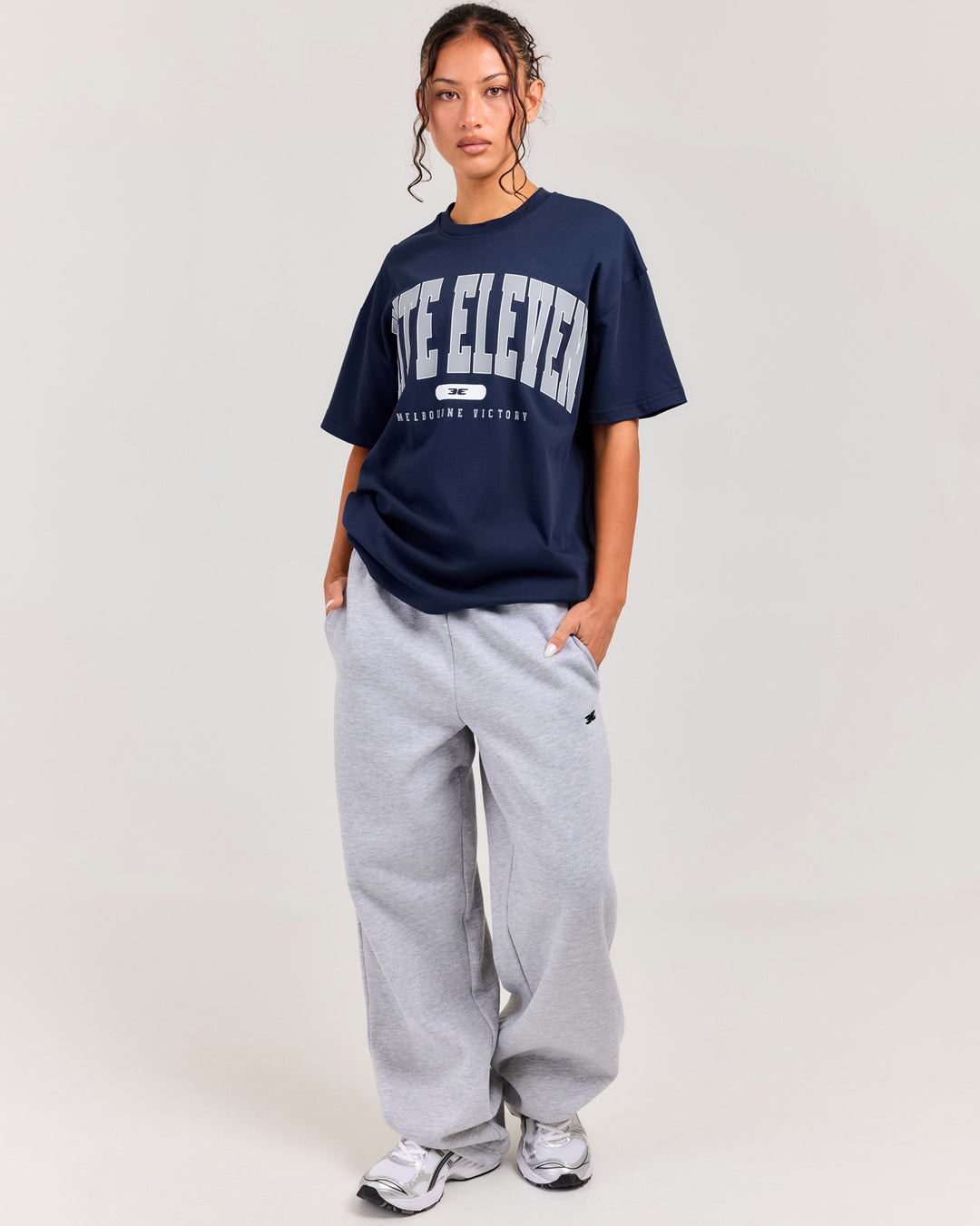 Women's Victory College Oversized Tee - Navy/White/Grey