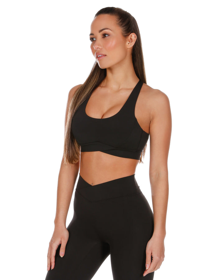 Cross Over Sports Bra - Black