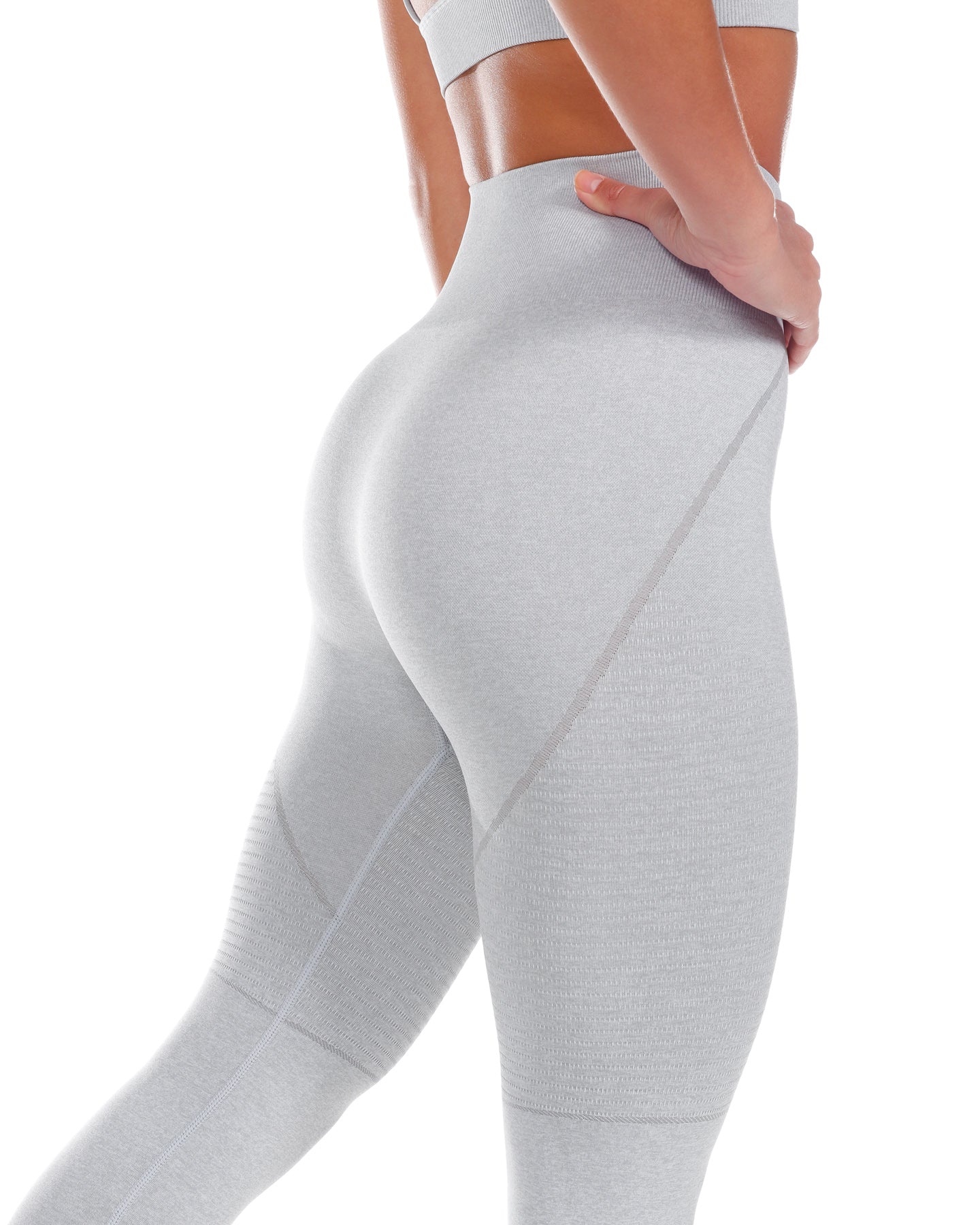 Seamless Hollow-Out Mesh-Panel Mid-Rise 7/8 Tights in Grey in 2023